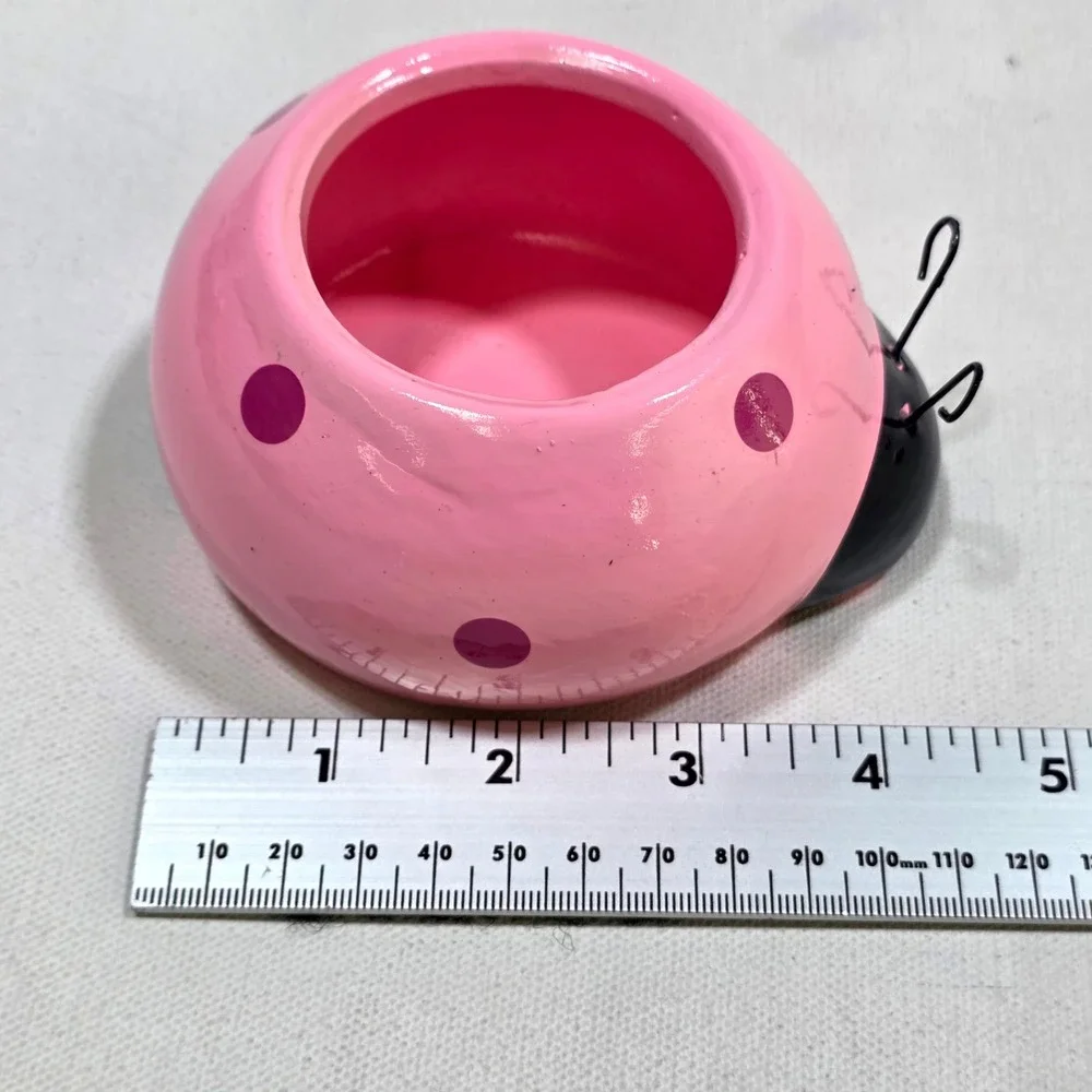 Love Bugs Ladybug Ceramic Planter Small Pink Purple Polka Dot Trinket Dish Decor